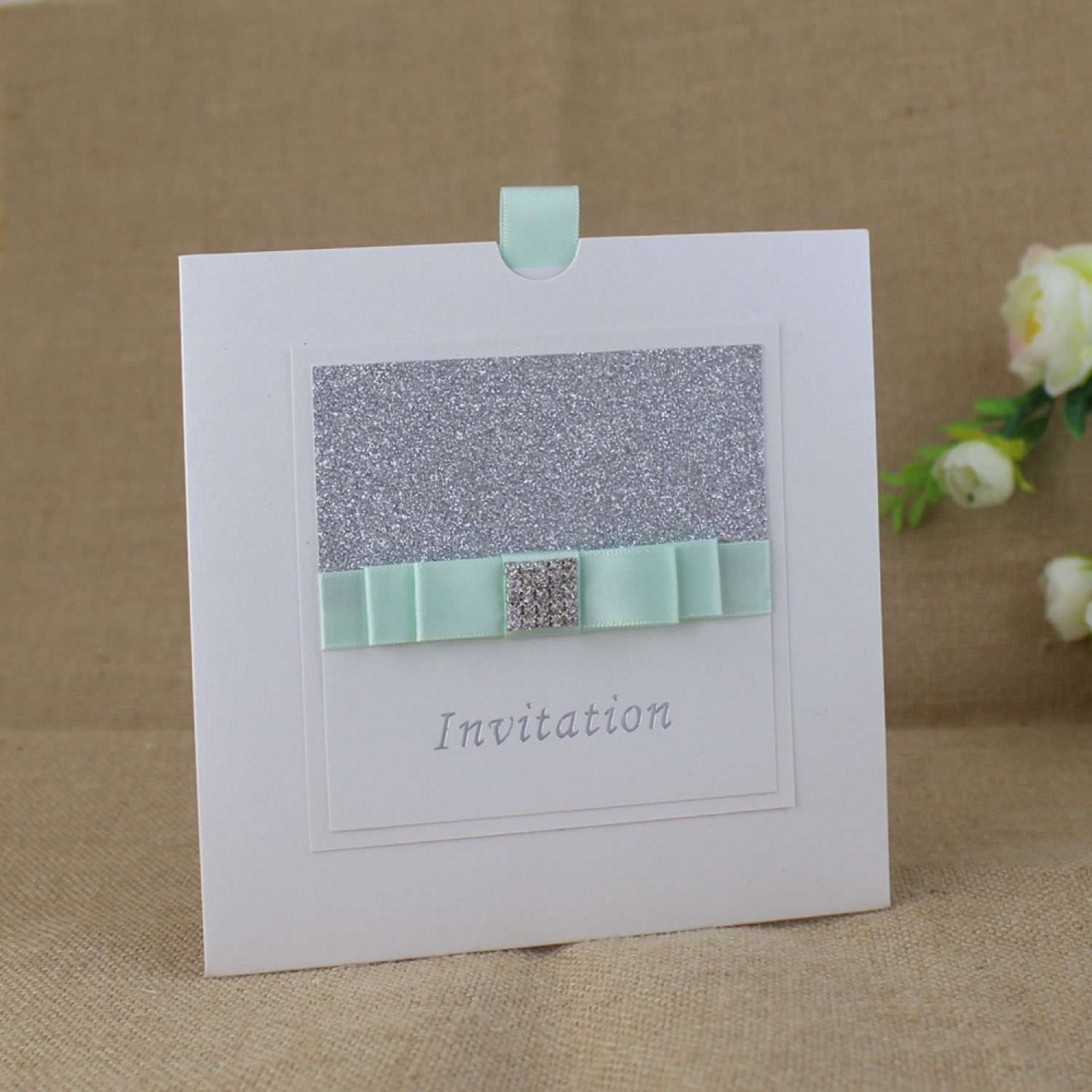 Glitter Pocket Invitation Square Wedding Card Elegant Invitation